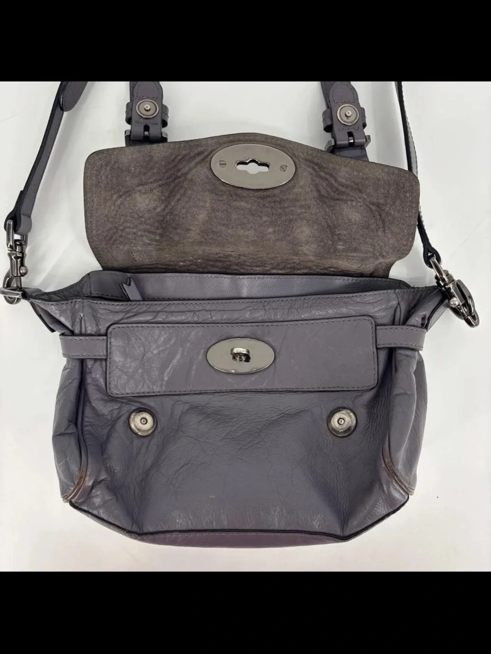 Mulberry Dark Gray Leather Shoulder Satchel